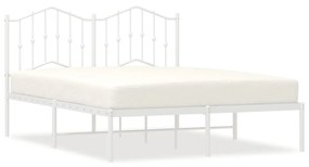 373840 vidaXL Cadru de pat metalic cu tăblie, alb, 150x200 cm