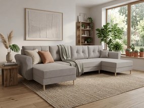 Coltar extensibil in forma de U SILVIANO, gri, 300x140 cm + 2 perne GRATUIT