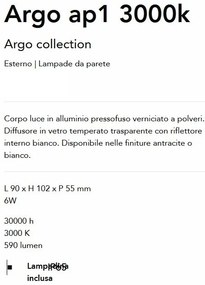 Aplica LED de perete exterior ambientala Ip65 Argo ap1 3000k alba