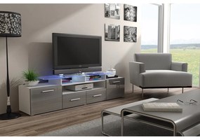 Masă TV + Dulap Blaise (Alb + Gri lucios) (iluminat LED Alb). 1058809