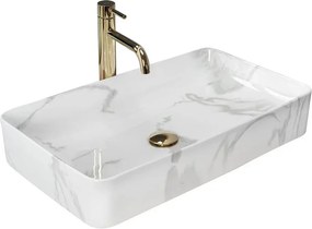 Lavoar pe blat Rea Denis 61 cm alb lucios stil marmura