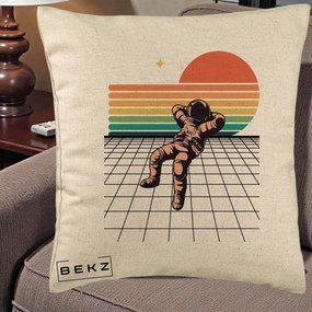 Perna Decorativa Astronaut Retro Space, 40x40 cm, Bej, Husa Detasabila, Perna Inclusa, BEKZ®