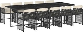 vidaXL Set mobilier de exterior cu perne, 11 piese, negru, poliratan