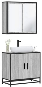 vidaXL Set mobilier de baie, 2 piese, gri sonoma, lemn prelucrat