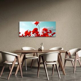 Tablou - Câmp cu flori roșu deschis (120x50 cm)