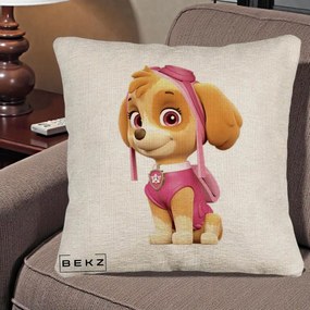 Perna Personalizata Skye PAW Patrol Roz, 40x40 cm, Bej Canapea, Husa Detasabila, Perna Inclusa, BEKZ®