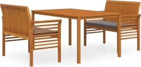 vidaXL Set mobilier de exterior cu perne, 3 piese, lemn masiv acacia