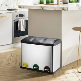 Coș de gunoi argintiu mat pentru reciclare/cu pedală 3x20 l din oțel Tri Selectif – MSV