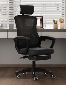 Scaun ergonomic cu suport lombar, pivotant 360°, tetieră reglabilă, suport pentru picioare, Mesh, Negru