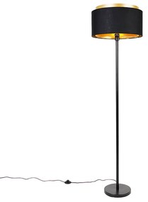 Lampă de podea modernă neagră cu umbră neagră cu auriu - Simplo