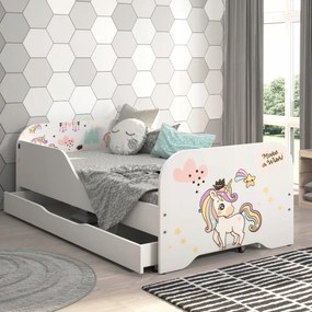 Pat pentru copii 140 x 70 cm cu motiv de unicorn curcubeu