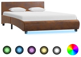 Cadru de pat cu LED, maro, 140 x 200 cm, material textil Maro, 140 x 200 cm