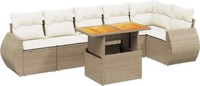 vidaXL Set canapele de grădină, 7 piese, cu perne, bej, poliratan