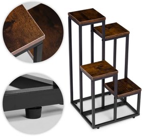 Suport pentru flori Loft - 4 rafturi, oțel negru și decor din lemn