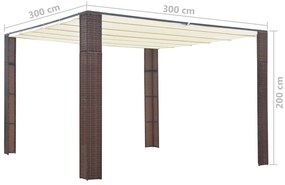 Pavilion cu acoperis, maro si crem, 300x300x200 cm, poliratan maro si crem, 300 x 300 x 200 cm