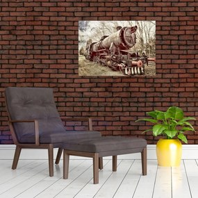 Tablou pe sticlă cu locomotivă istorică (70x50 cm)
