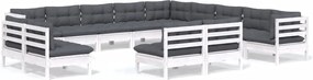 vidaXL Set mobilier de grădină cu perne, 13 piese, alb, lemn masiv pin