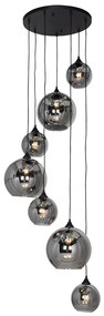 Lampă suspendată Art Deco neagră cu sticlă fumurie rotundă cu 7 lumini - Sandra