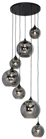 Lampă suspendată Art Deco neagră cu sticlă fumurie rotundă cu 7 lumini - Sandra