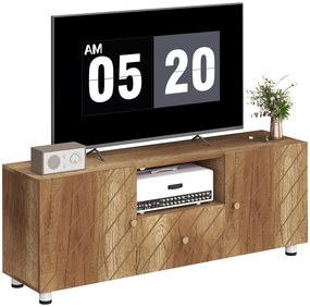 HOMCOM Televizor mobilier pentru televizoare de pana la 50 de inch cu 2 dulapuri si compartiment deschis si sertar, lemn natural | Aosom Romania
