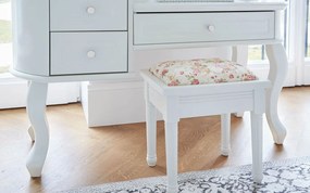 Taburet lemn masiv alb Elizabeth /Floral, 40 × 30 × 42 cm