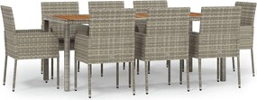 vidaXL Set mobilier grădină cu perne, 9 piese, gri, poliratan