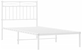 Cadru pat metalic cu tablie, alb, 90x200 cm