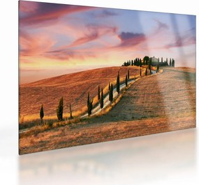 Tablou pe sticlă - Casa pe deal Toscana, Italia (70x50 cm)