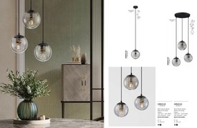 Lustra moderna cu 3 pendule, Metal, Negru, Sticla, Fumurie, ABBACUS