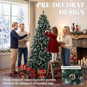HOMCOM Brad Crăciun Artificial 210cm, 998 Ramuri Ninse Conuri Pin, Deschidere Automată, Bază Pliabilă, Verde | Aosom Romania