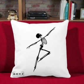 Perna Decorativa Schelet Dansator Silueta Neagra Halloween, 40x40 cm, Alba Mata, Husa Detasabila, Perna Inclusa, BEKZ®
