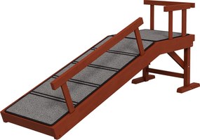 PawHut Rampă pentru câini, balustrade detașabile, antiderapant, lemn, până la 30 kg, 125x40x56cm, Maro/Gri | Aosom Romania