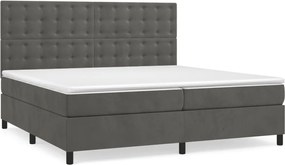 vidaXL Pat box spring cu saltea, gri închis, 200x200 cm, catifea