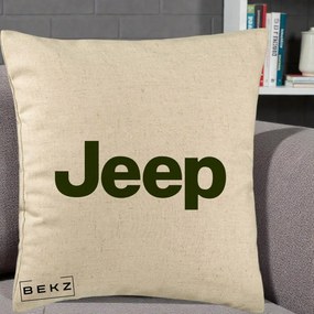 Perna Personalizata cu emblema Jeep, 40x40 cm, Bej, Husa Detasabila, Perna Inclusa, BEKZ®