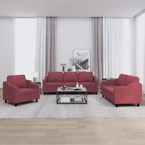 3201776 vidaXL Set canapea cu perne, 3 piese, roșu vin, material textil