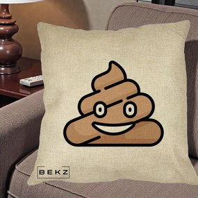 Perna Decorativa Emoji Poop Funny, 40x40 cm, Crem, Husa Detasabila, Perna Inclusa, BEKZ®
