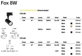 Spot LED directionabil pentru sina Link, FOX 08W CRI80 41° 3000K WH 250410 IDL