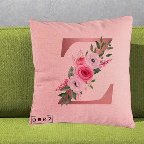 Cadou Personalizat - Perna Personalizata Monograma Rose Gold Litera Z, 40x40 cm, Roz, Husa Detasabila, Perna Inclusa, BEKZ®