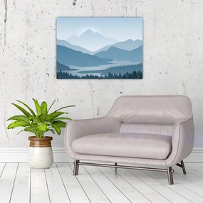 Tablou pe sticlă - Munții cu privirea graficeanului (70x50 cm)