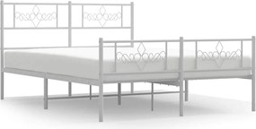 vidaXL Cadru de pat metalic cu tăblie, alb, 135x190 cm