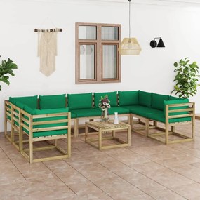 3065104 vidaXL Set mobilier de grădină cu perne, 10 piese, lemn de pin tratat