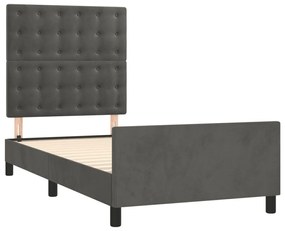 Cadru de pat cu tablie, gri inchis, 100x200 cm, catifea Morke gra, 100 x 200 cm, Nasturi de tapiterie