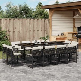 vidaXL Set mobilier de grădină cu perne, 13 piese, negru, poliratan