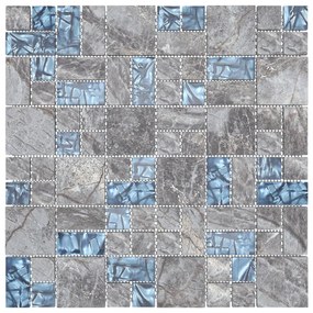 Placi mozaic, 11 buc., gri si albastru, 30x30 cm, sticla 11, Gri si albastru