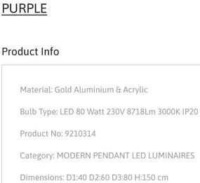 Lustra LED suspendata design circular PURPLE 3 ring aurie