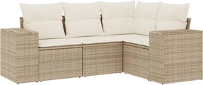vidaXL Set canapele de grădină, 4 piese, cu perne, bej, poliratan