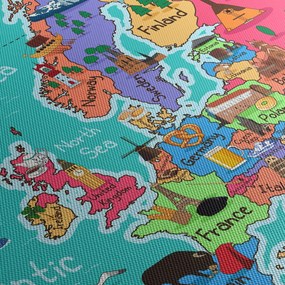 Tablou - Harta Europei pentru copii (cu ceas) (90x30 cm)