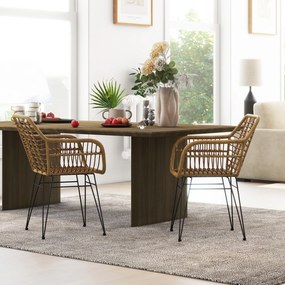 HOMCOM Set 2 Scaune în stil Boho, Scaune de bucătărie, Ratan PE, 56 x 60 x 79 cm, Natur + Negru | Aosom Romania
