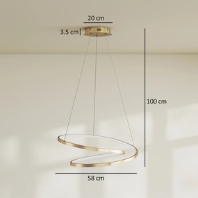 HOMCOM Lampă suspendată LED 38W cu 2 inele și 3 temperaturi de culoare, 3000-6500K, înălțime reglabilă, auriu | Aosom Romania