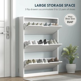 HOMCOM Dulap Subțire cu 3 Uși Rabatabile, pentru 12 Perechi de Pantofi, 80x17x108 cm, Alb | Aosom Romania